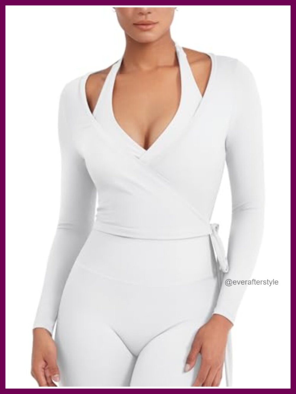 Women's Pilates Wrap Top Long Sleeve V-Neck Crop Workout Shirt
